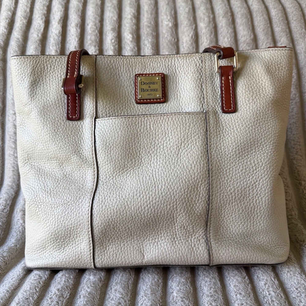 Dooney & Bourke Pebble Grain Small Lexington Shopper Cream Leather Tote Bag